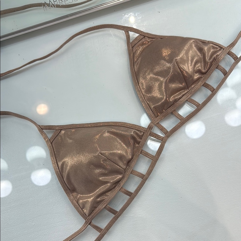 Kendall & Kylie Shimmering Brown Gold Bronze Bikini Swim Cut Out Triangle Top L